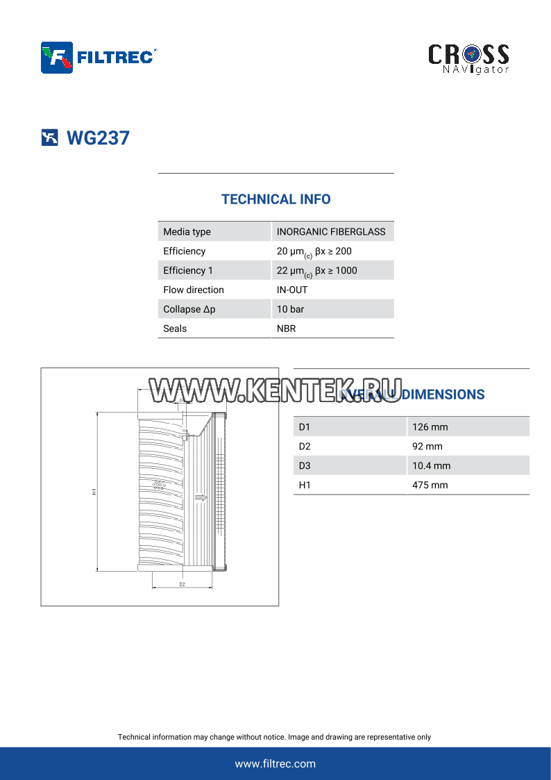 гидравлический фильтр элемент FILTREC WG237 FILTREC  - фото, характеристики, описание.