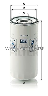 масляный фильтр MANN-FILTER W1170/9 MANN-FILTER  - фото, характеристики, описание.