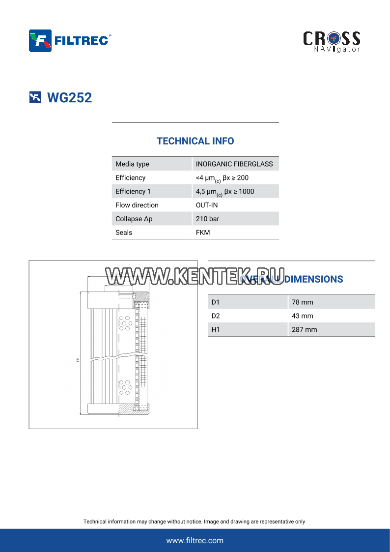 гидравлический фильтр элемент FILTREC WG252 FILTREC  - фото, характеристики, описание.