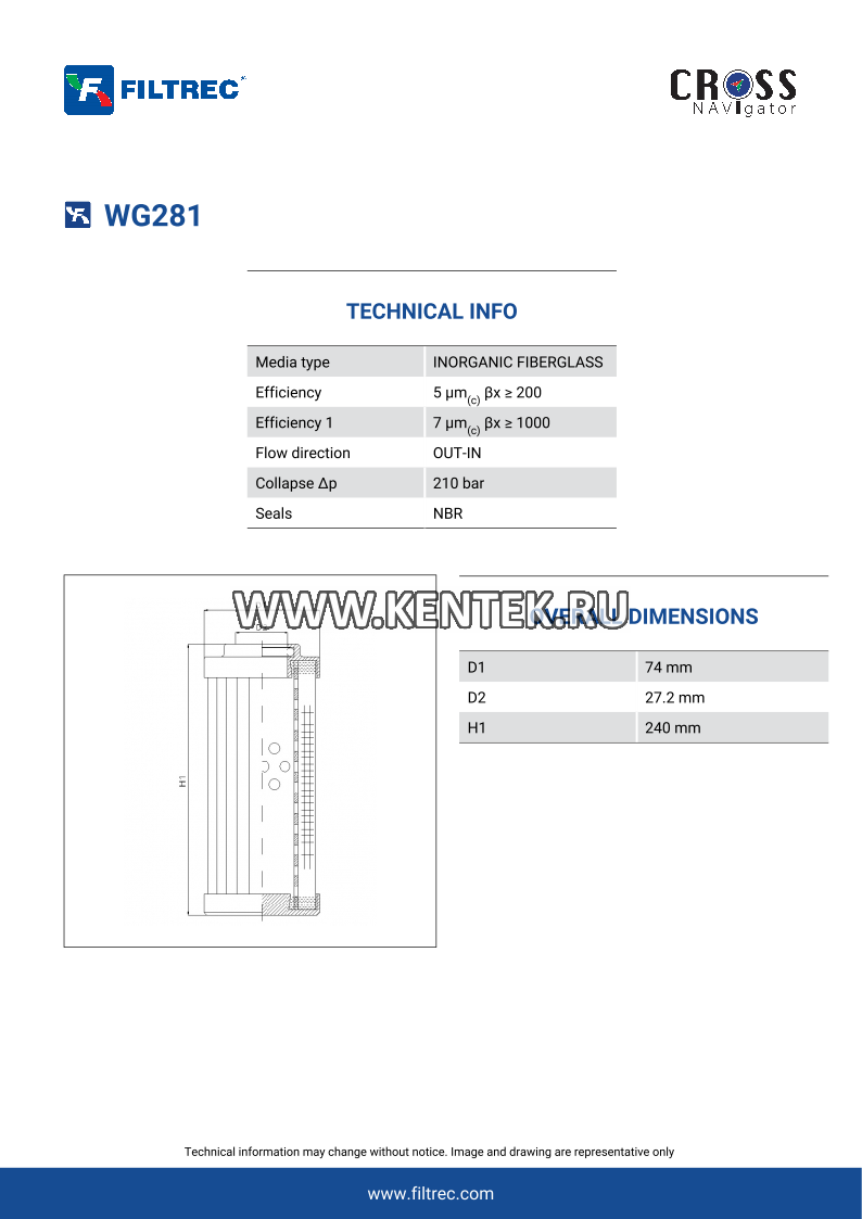 гидравлический фильтр элемент FILTREC WG281 FILTREC  - фото, характеристики, описание.