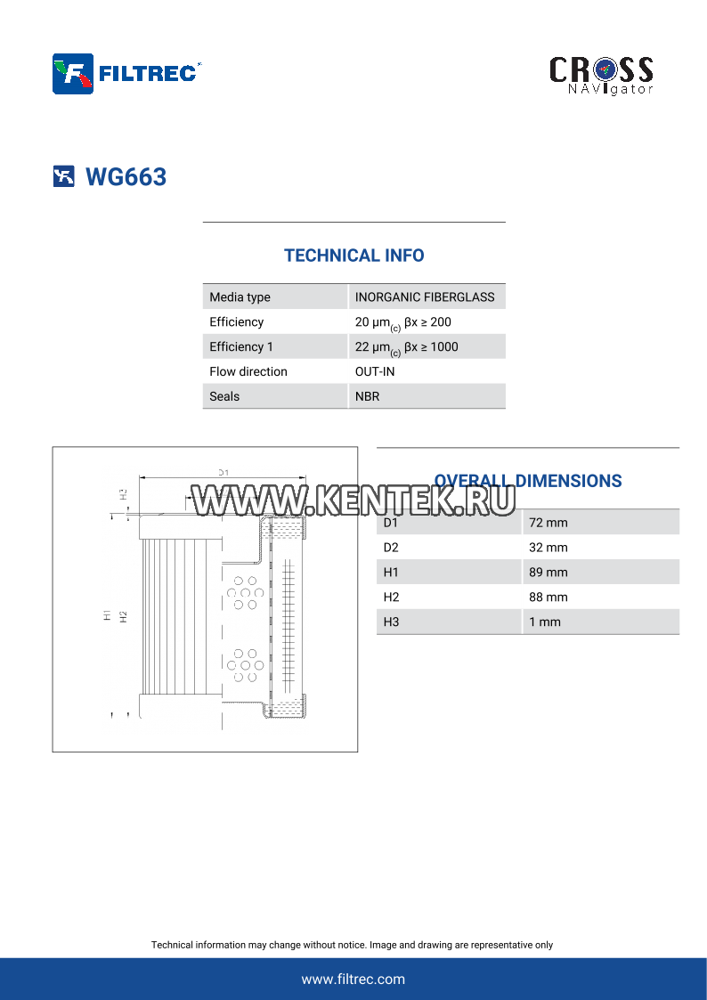 гидравлический фильтр элемент FILTREC WG663 FILTREC  - фото, характеристики, описание.