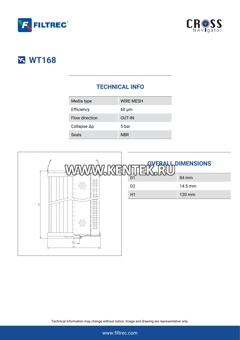 гидравлический фильтр элемент FILTREC WT168 FILTREC  - фото, характеристики, описание.