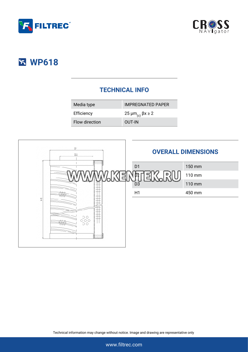 гидравлический фильтр элемент FILTREC WP618 FILTREC  - фото, характеристики, описание.