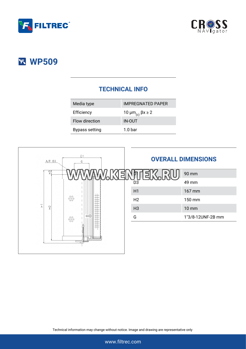 гидравлический фильтр элемент FILTREC WP509 FILTREC  - фото, характеристики, описание.