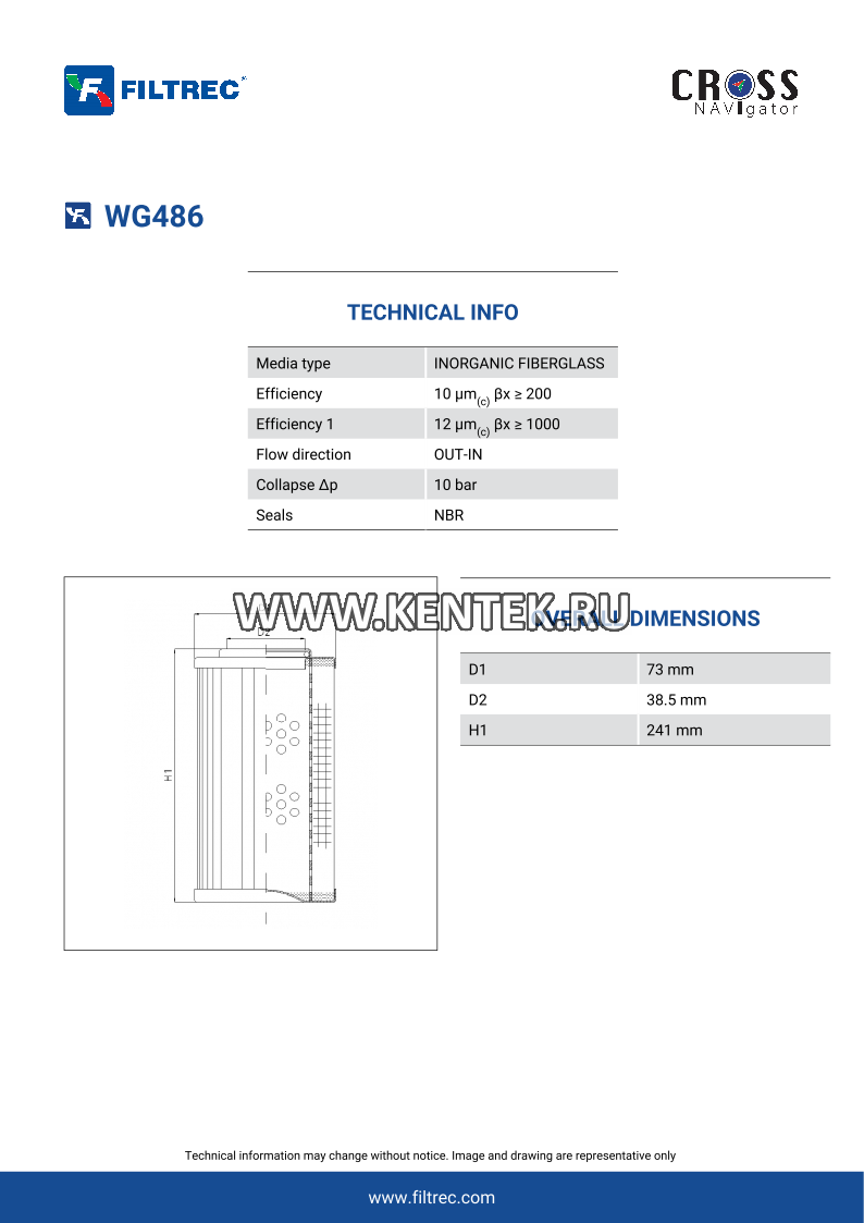гидравлический фильтр элемент FILTREC WG486 FILTREC  - фото, характеристики, описание.