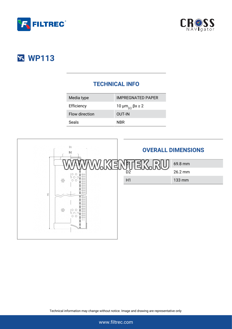 гидравлический фильтр элемент FILTREC WP113 FILTREC  - фото, характеристики, описание.