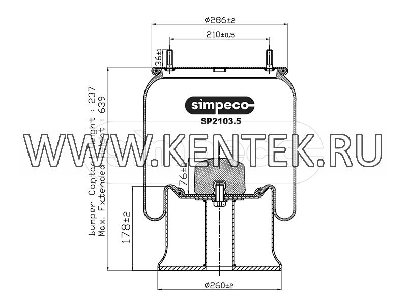 Пневморессора (со стальным стаканом) SCHMITZ о.н.017924 (SP2103.5014) SIMPECO SIMPECO  - фото, характеристики, описание.