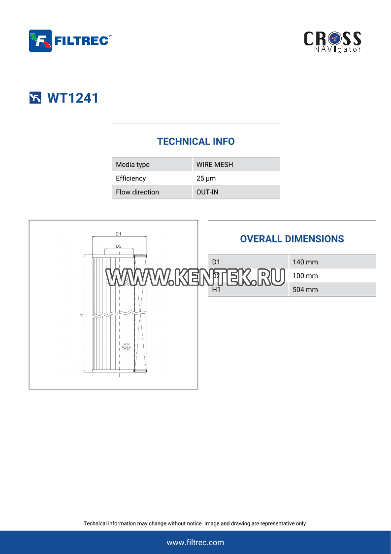 гидравлический фильтр элемент FILTREC WT1241 FILTREC  - фото, характеристики, описание.