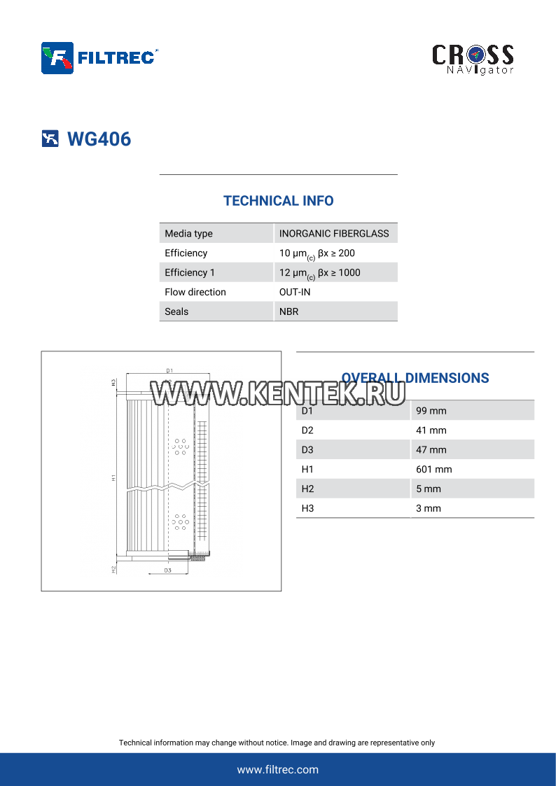 гидравлический фильтр элемент FILTREC WG406 FILTREC  - фото, характеристики, описание.