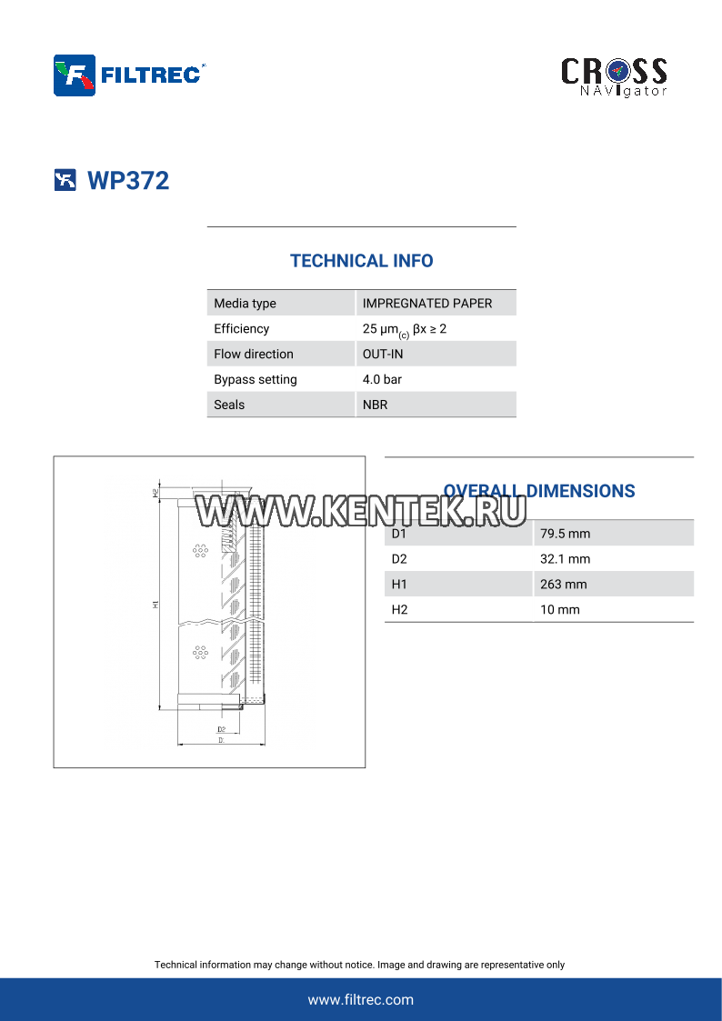 гидравлический фильтр элемент FILTREC WP372 FILTREC  - фото, характеристики, описание.