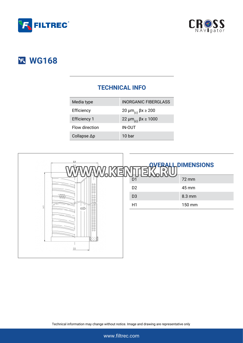 гидравлический фильтр элемент FILTREC WG168 FILTREC  - фото, характеристики, описание.