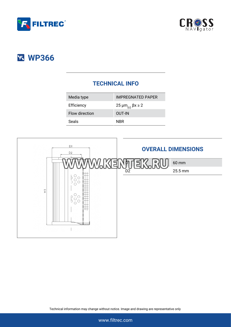 гидравлический фильтр элемент FILTREC WP366 FILTREC  - фото, характеристики, описание.