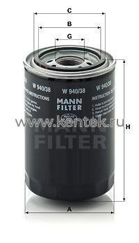 масляный фильтр MANN-FILTER W940/38 MANN-FILTER  - фото, характеристики, описание.