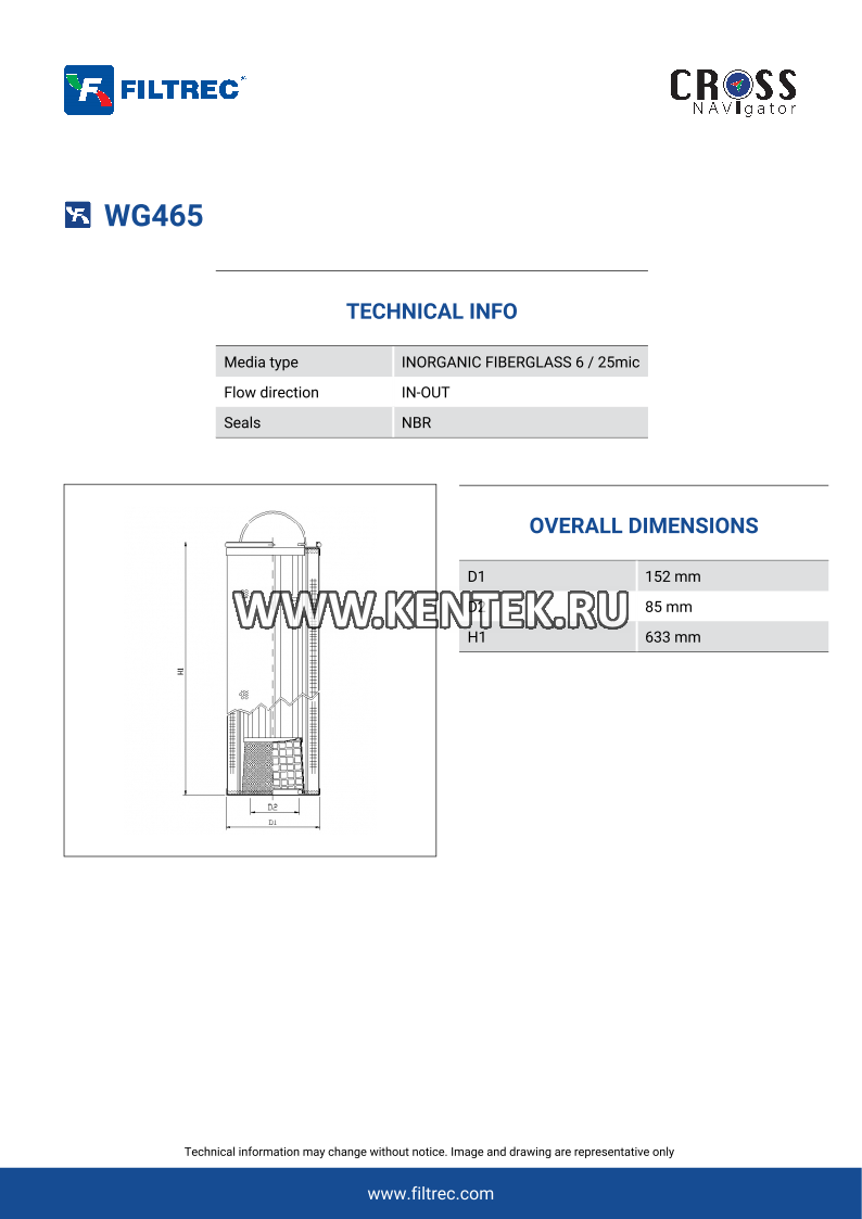 гидравлический фильтр элемент FILTREC WG465 FILTREC  - фото, характеристики, описание.