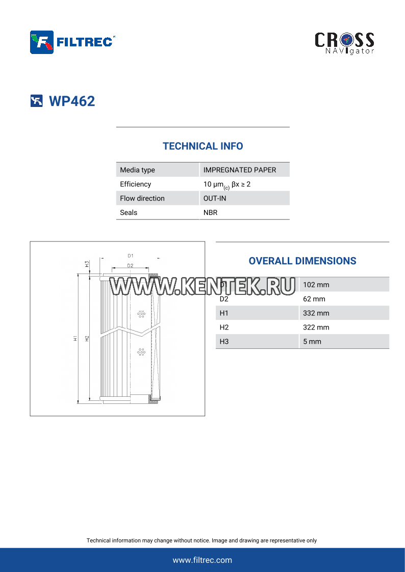 гидравлический фильтр элемент FILTREC WP462 FILTREC  - фото, характеристики, описание.