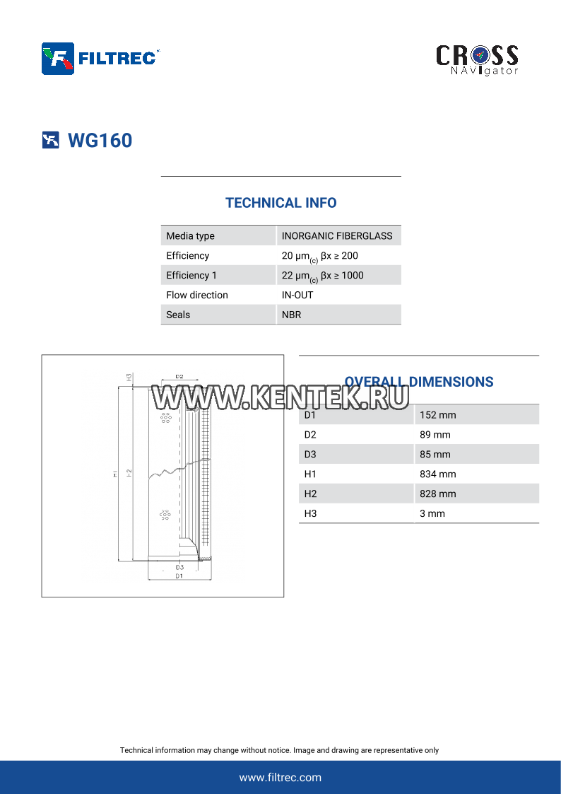 гидравлический фильтр элемент FILTREC WG160 FILTREC  - фото, характеристики, описание.
