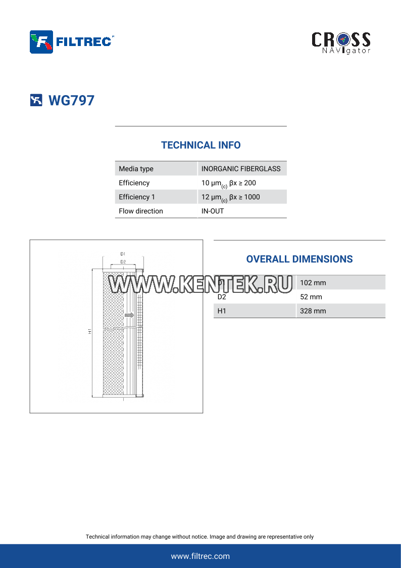 гидравлический фильтр элемент FILTREC WG797 FILTREC  - фото, характеристики, описание.