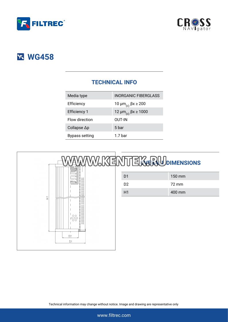 гидравлический фильтр элемент FILTREC WG458 FILTREC  - фото, характеристики, описание.