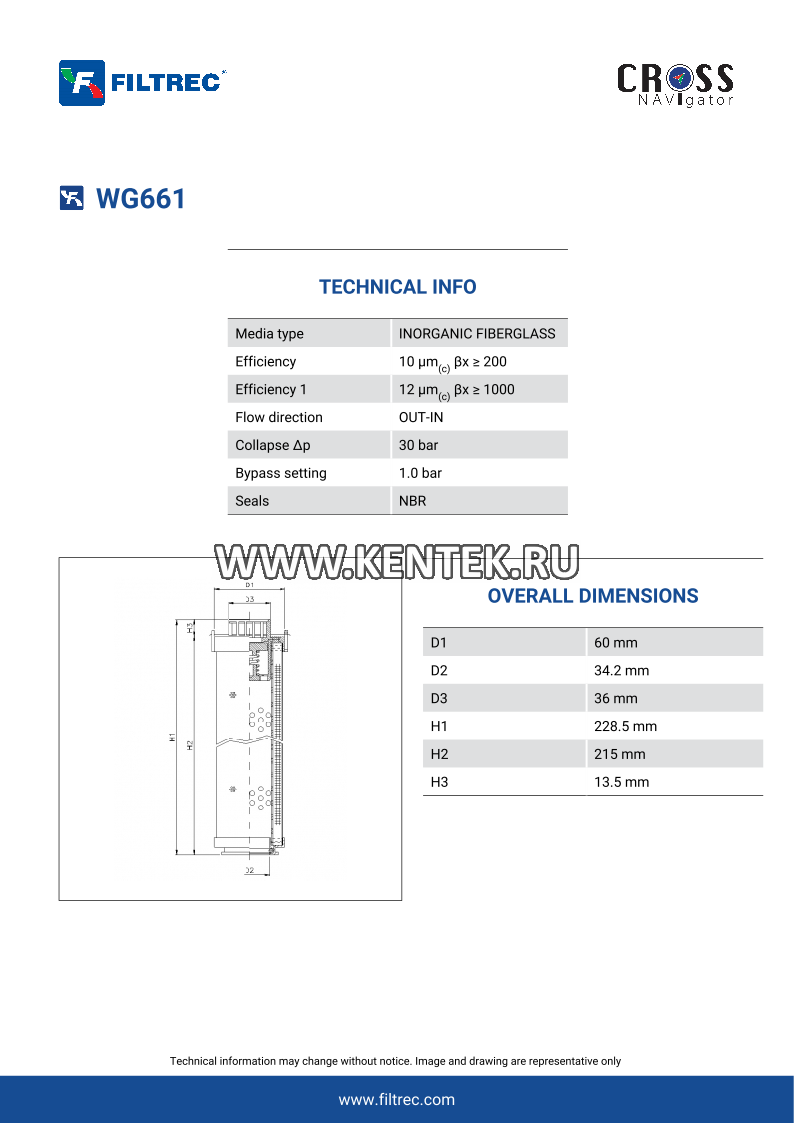 гидравлический фильтр элемент FILTREC WG661 FILTREC  - фото, характеристики, описание.