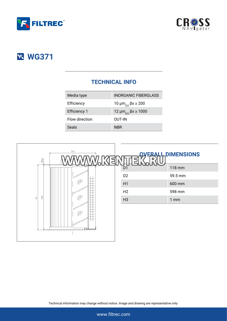 гидравлический фильтр элемент FILTREC WG371 FILTREC  - фото, характеристики, описание.