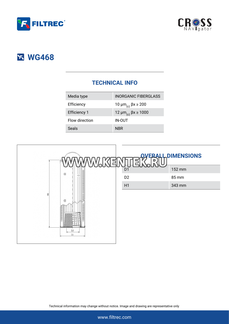 гидравлический фильтр элемент FILTREC WG468 FILTREC  - фото, характеристики, описание.
