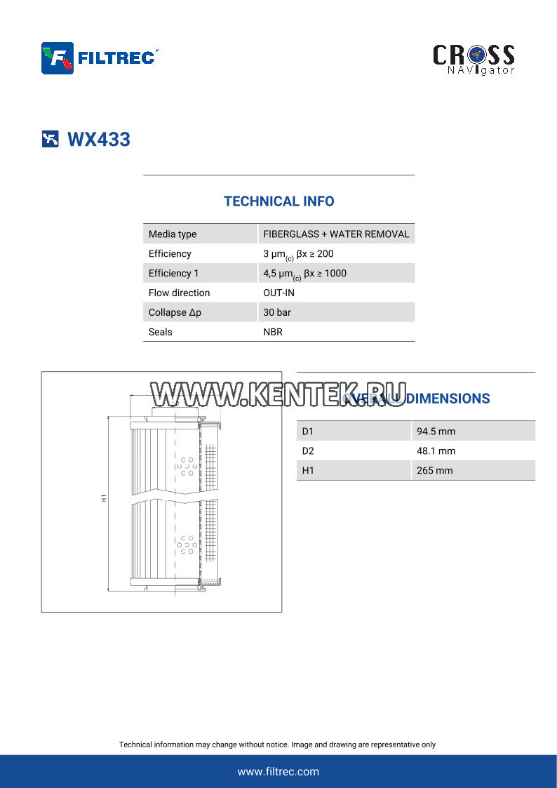гидравлический фильтр элемент FILTREC WX433 FILTREC  - фото, характеристики, описание.