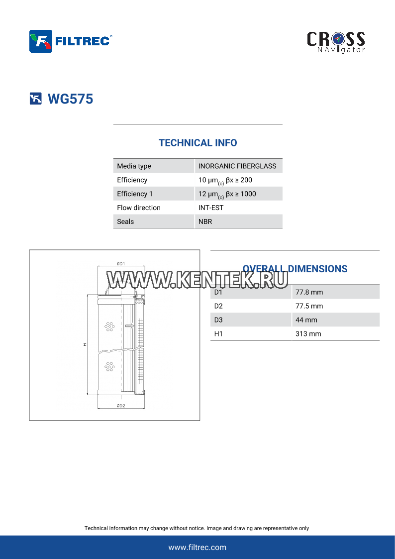 гидравлический фильтр элемент FILTREC WG575 FILTREC  - фото, характеристики, описание.