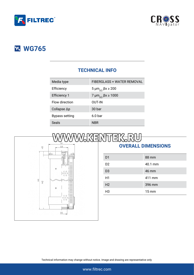 гидравлический фильтр элемент FILTREC WG765 FILTREC  - фото, характеристики, описание.