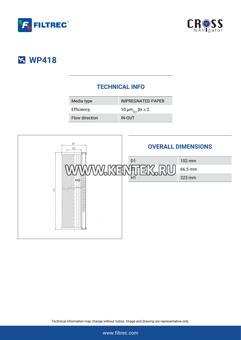 Гидравлический фильтр-элемент FILTREC WP418 FILTREC  - фото, характеристики, описание.
