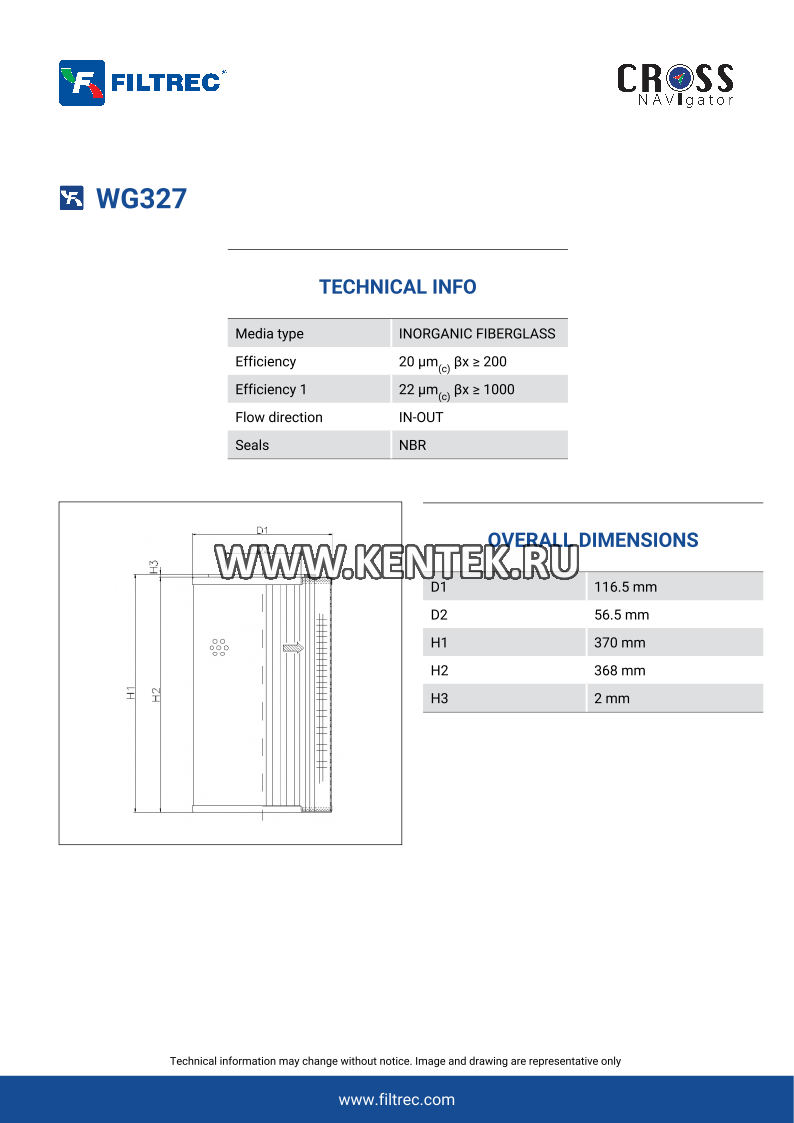 гидравлический фильтр элемент FILTREC WG327 FILTREC  - фото, характеристики, описание.