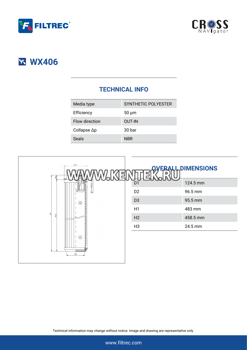 гидравлический фильтр элемент FILTREC WX406 FILTREC  - фото, характеристики, описание.