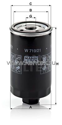 масляный фильтр MANN-FILTER W719/21 MANN-FILTER  - фото, характеристики, описание.