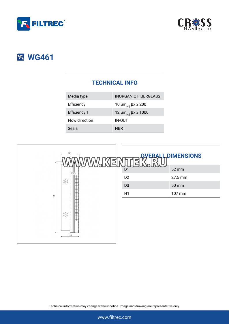гидравлический фильтр элемент FILTREC WG461 FILTREC  - фото, характеристики, описание.