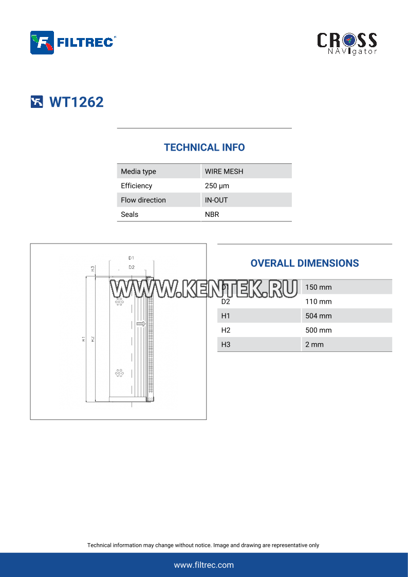 гидравлический фильтр элемент FILTREC WT1262 FILTREC  - фото, характеристики, описание.