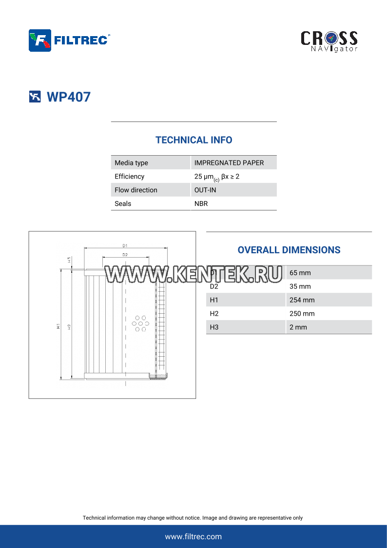 гидравлический фильтр элемент FILTREC WP407 FILTREC  - фото, характеристики, описание.