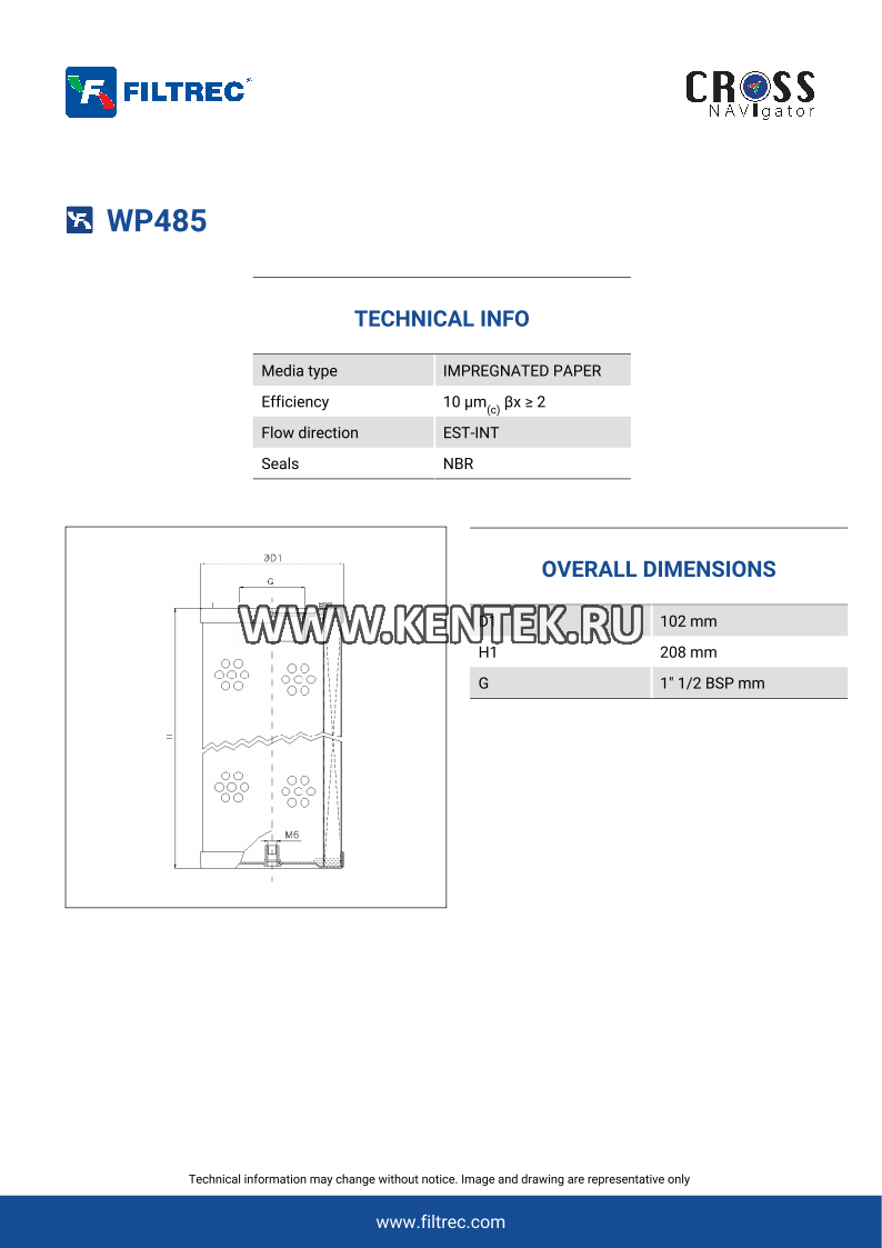 Гидравлический фильтр FILTREC WP485 FILTREC  - фото, характеристики, описание.