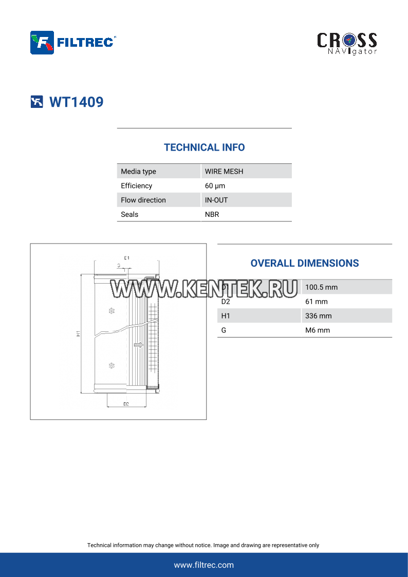 гидравлический фильтр элемент FILTREC WT1409 FILTREC  - фото, характеристики, описание.
