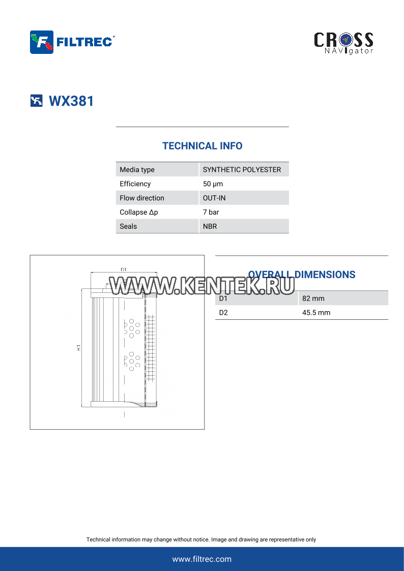 гидравлический фильтр элемент FILTREC WX381 FILTREC  - фото, характеристики, описание.