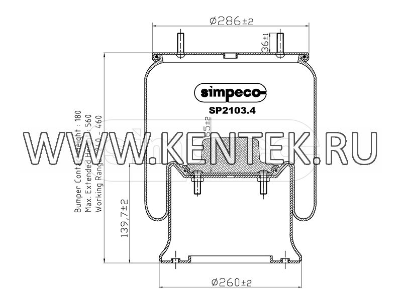 Пневморессора (со стальным стаканом) SAF о.н.3229002700 (SP2103.4014) SIMPECO SIMPECO  - фото, характеристики, описание.