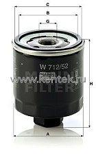 масляный фильтр MANN-FILTER W712/52 MANN-FILTER  - фото, характеристики, описание.